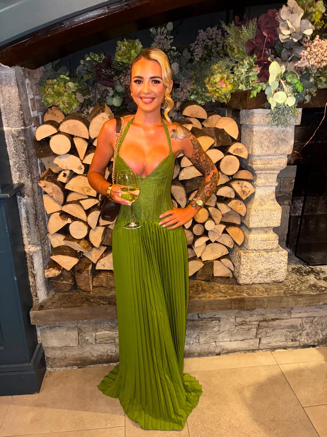 Customer photo review of Vivian Pleated Corset Maxi Dress