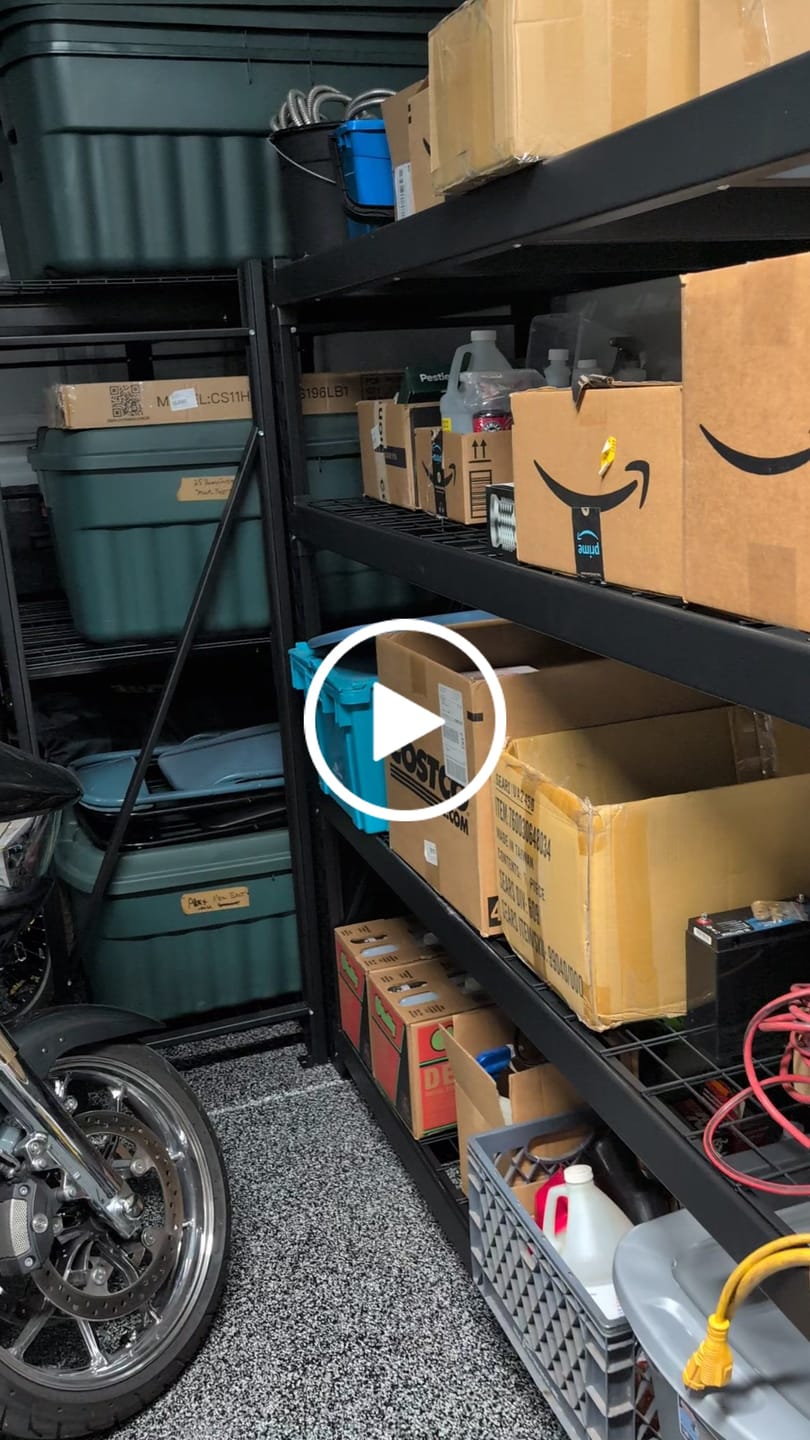 Customer video review of REIBII 77.2" W Industrial Heavy-Duty Garage Shelving,4-Tier Adjustable Steel Storage Shelves for Garage,Warehouse,Basement