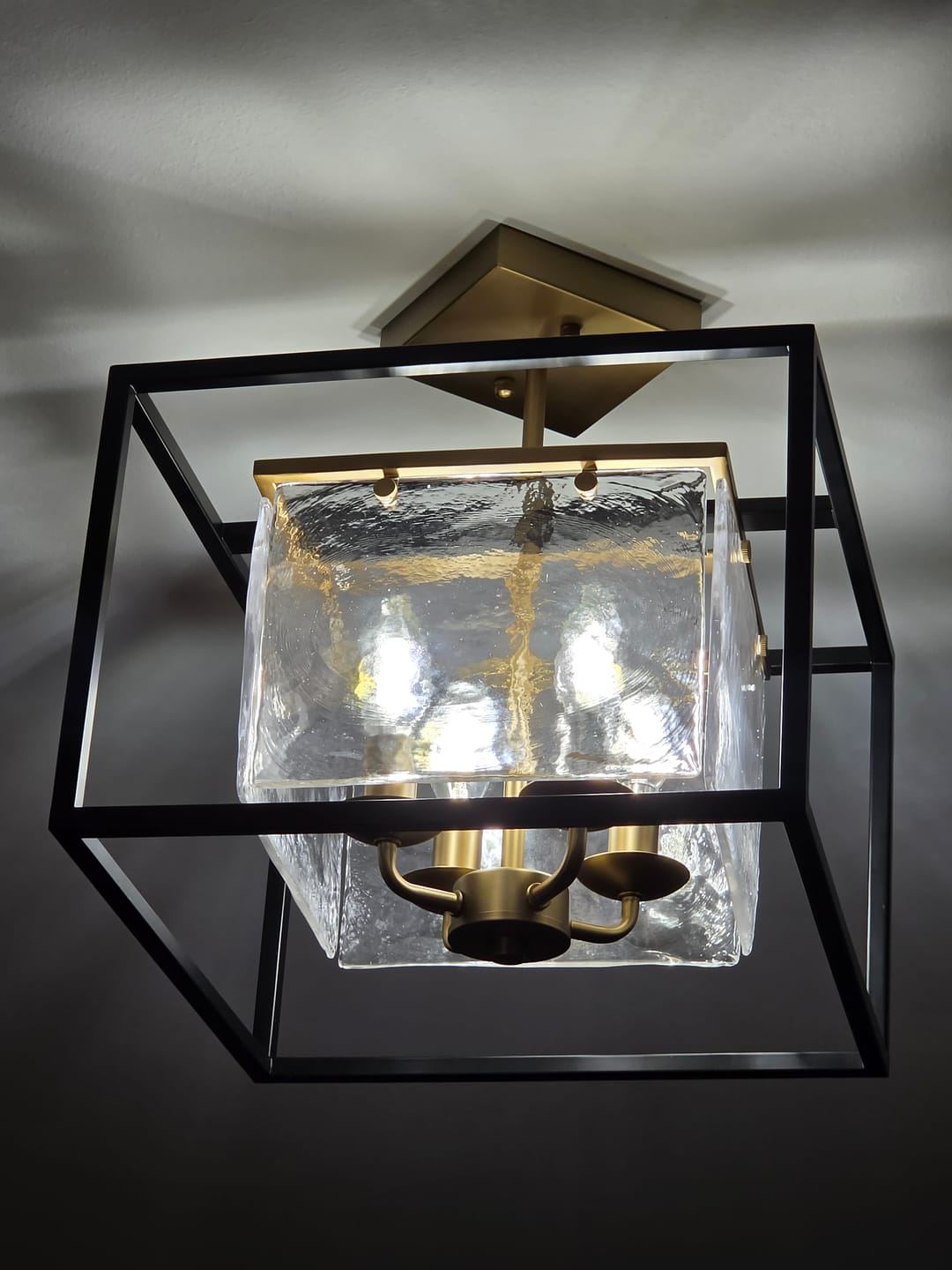 Customer photo review of Textured Glass Candle Style Square Lantern Ceiling Light