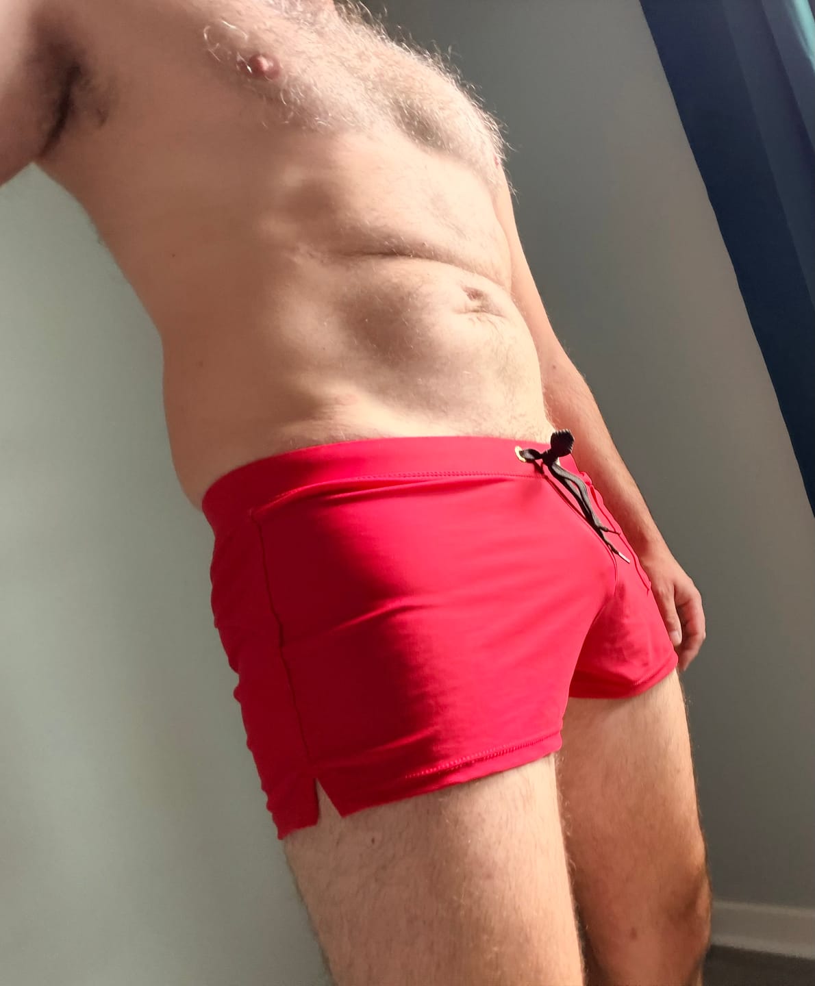 Customer photo review of Men's Solid Color Breathable Stretch Swim Trunks