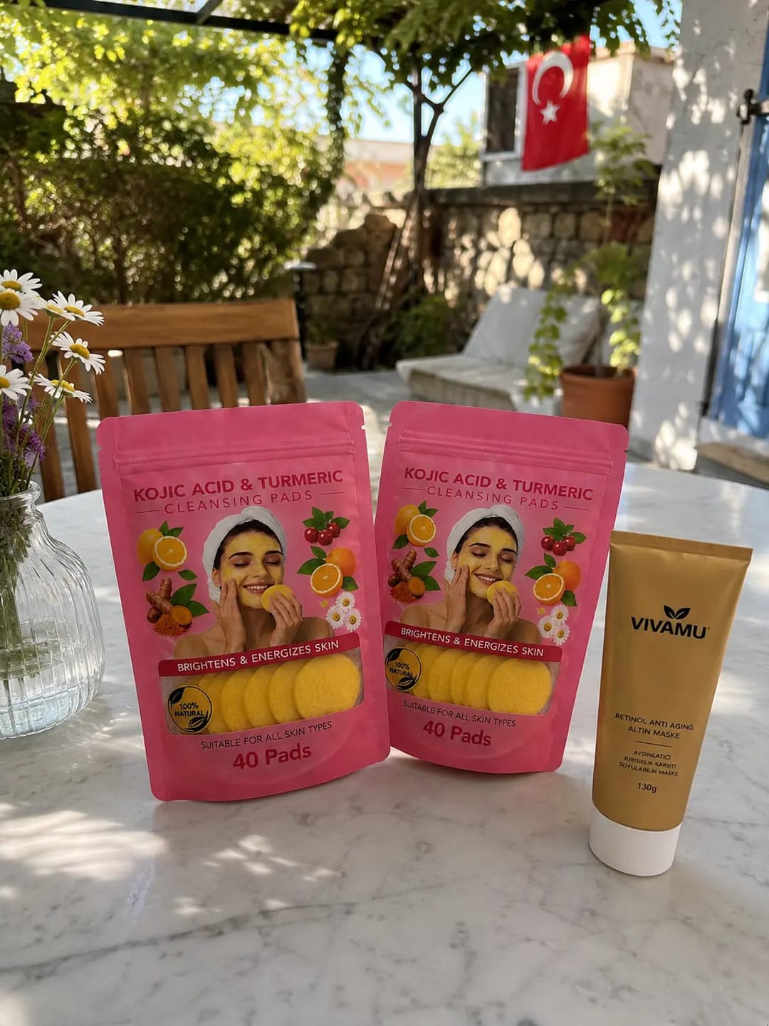 Customer photo review of Vivamu™ Kojik Asit & Zerdeçal Yüz Temizleme Pedi – 40 Adet