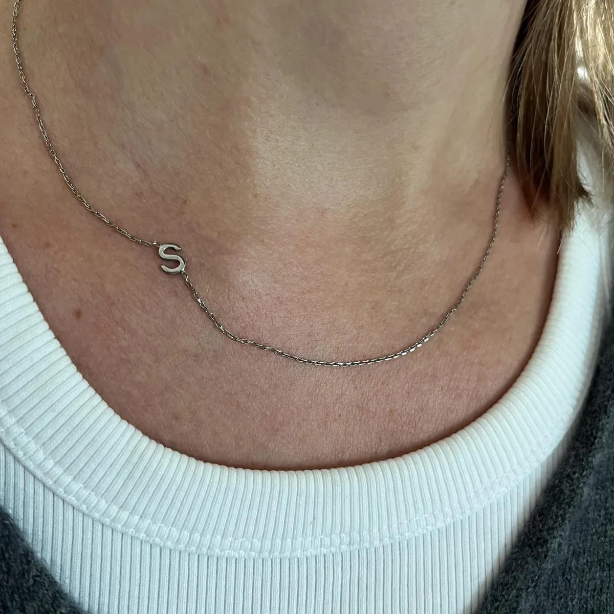 Customer photo review of Side Initials Necklace