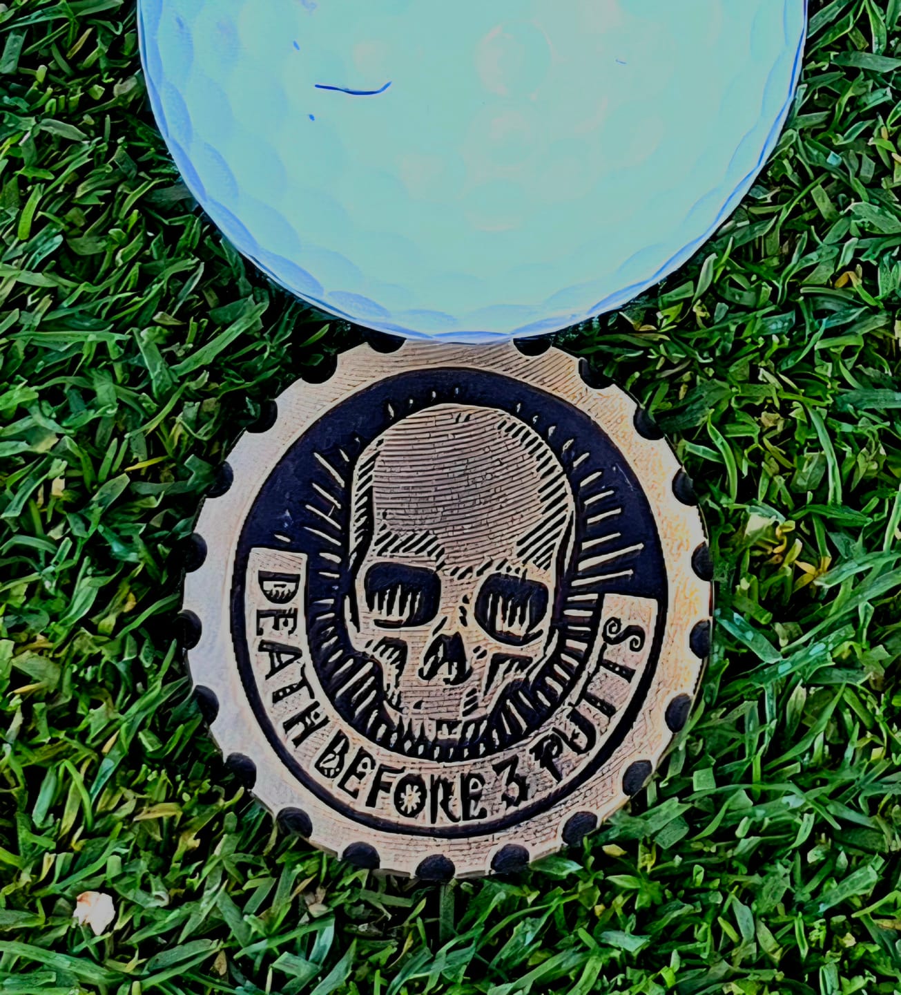 Customer photo review of Death Before 3 Putts - Brass EDC Marker