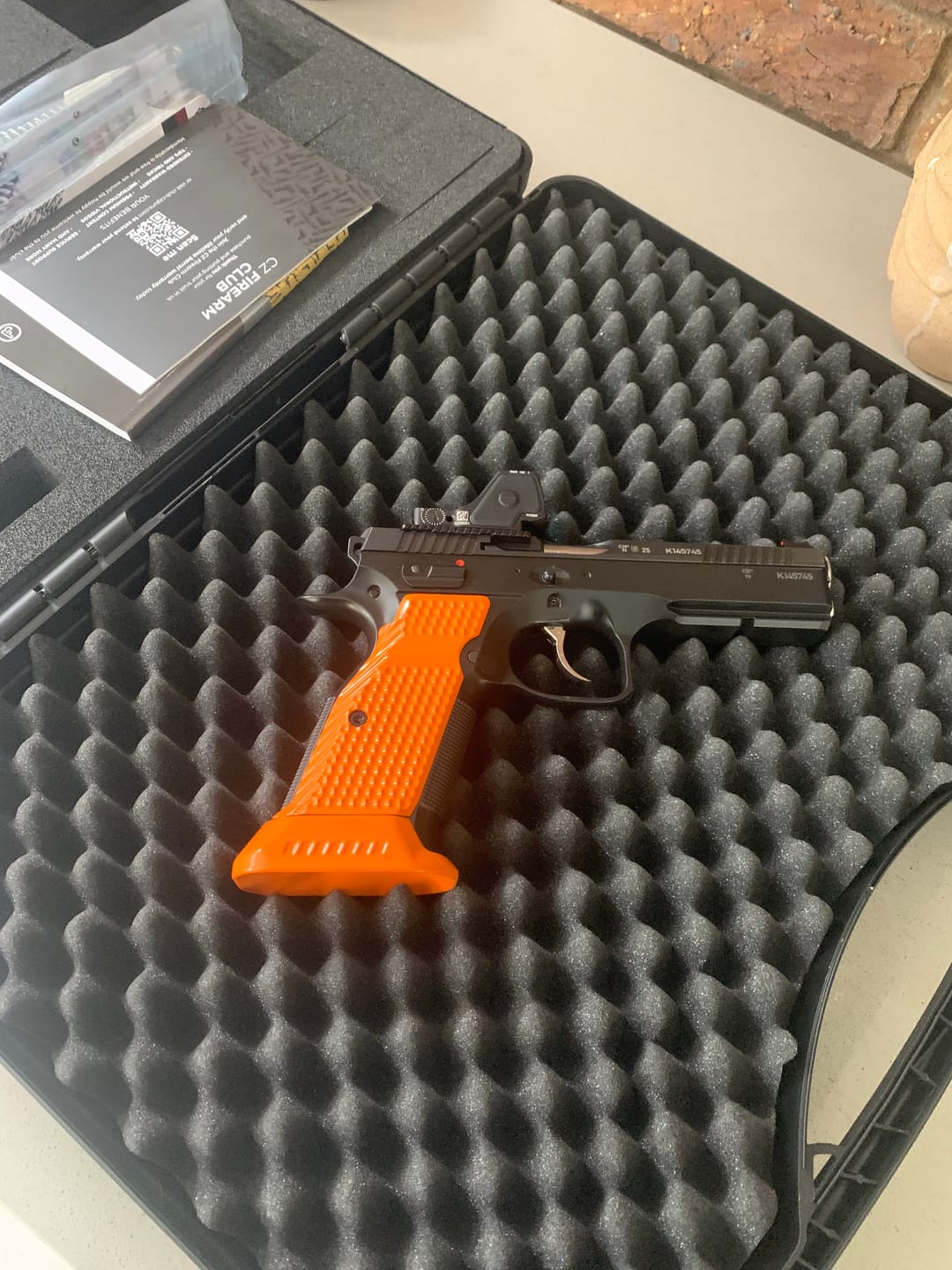 Customer photo review of CZ Shadow 2 Brass Flat Grips – Magwell Cut