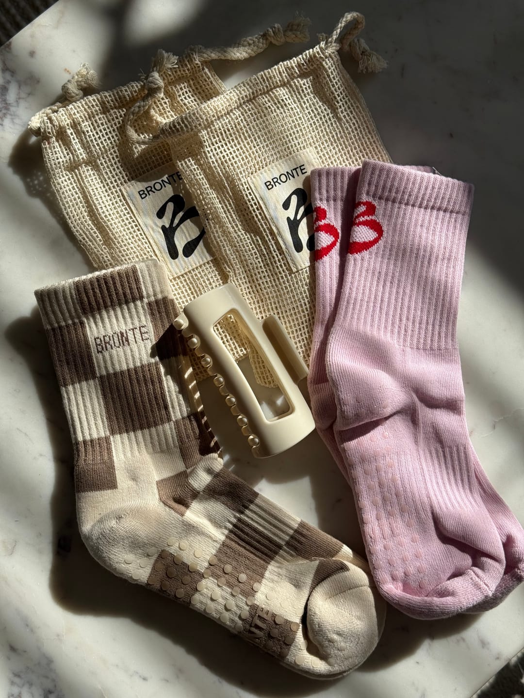 Customer photo review of India Pink Grip Socks