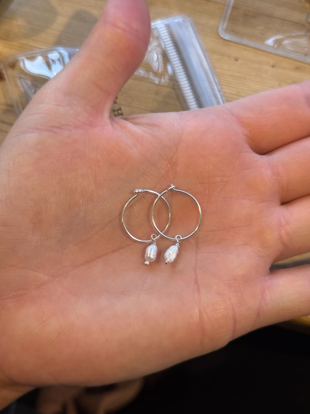 Customer photo review of Classic Pearl Hoops - Sterling Silver
