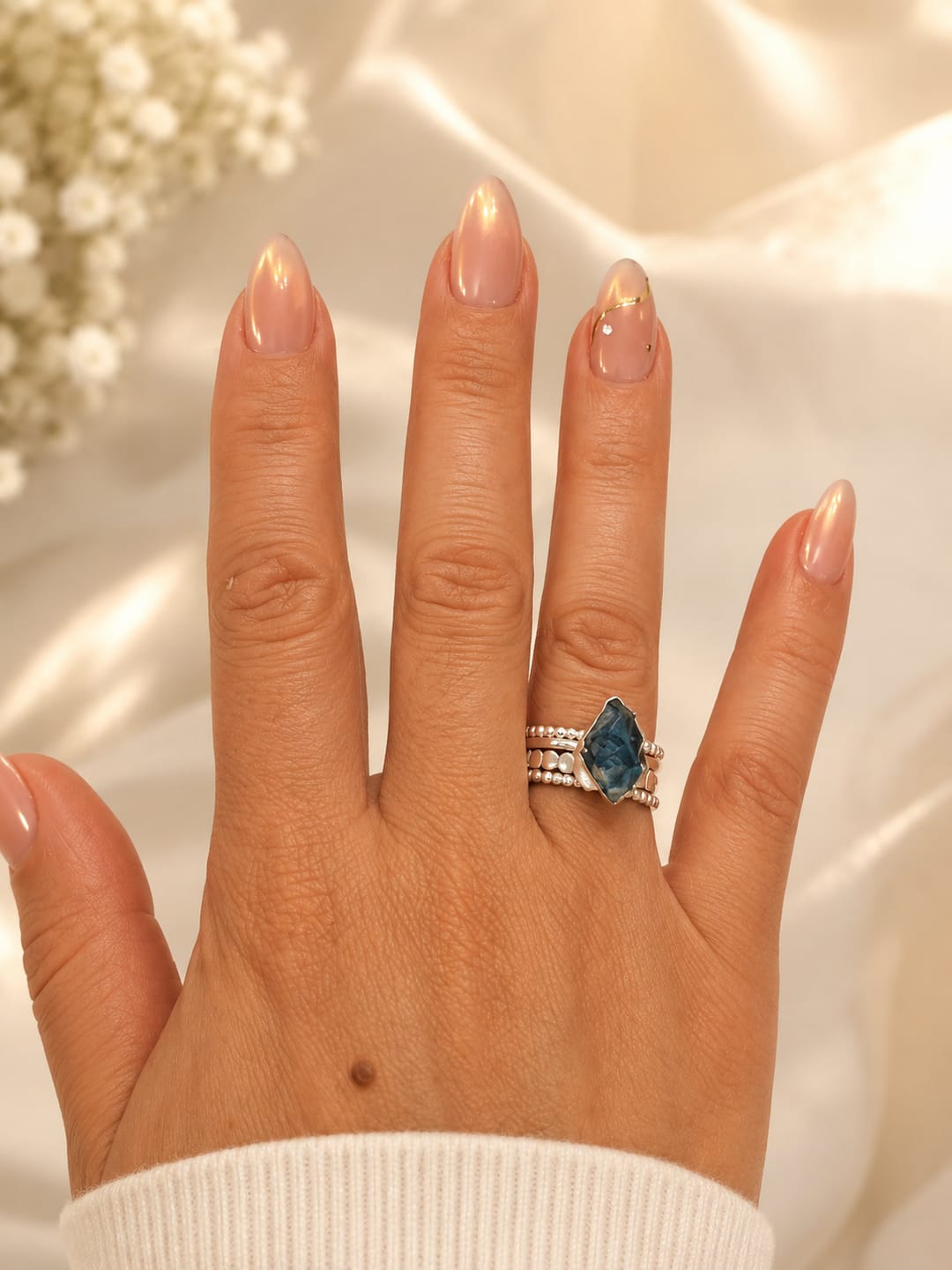 Customer photo review of Raw Apatite Silver Stacking Ring Set