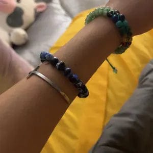 Customer photo review of FuAttract Calm Protection & Balance Blue Fire Agate Energy Bracelet