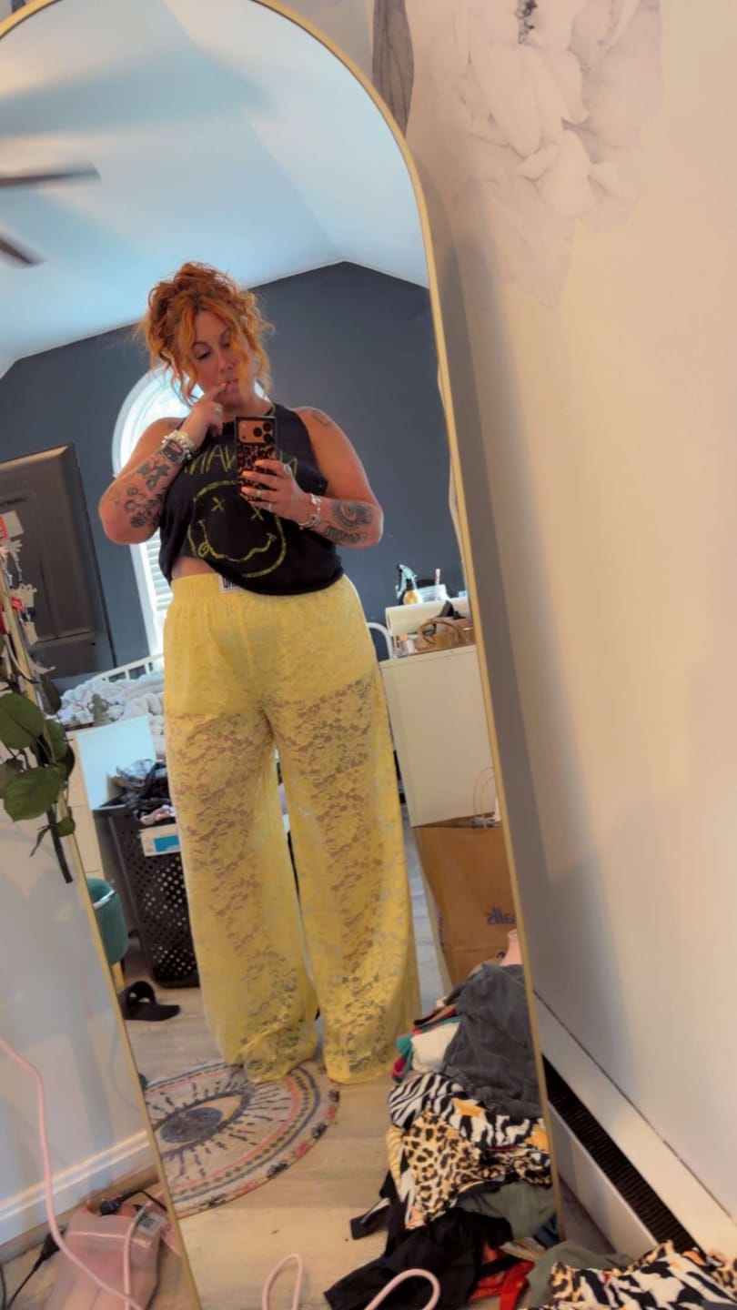Customer photo review of Stardust Lace Pants - Butter Yellow