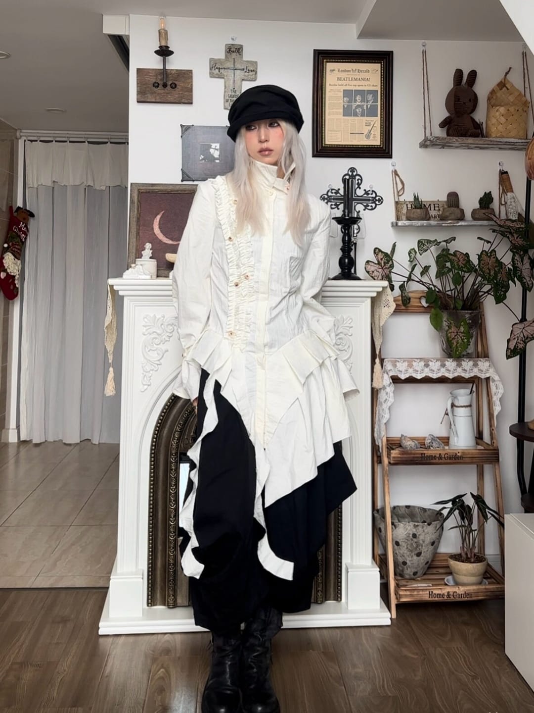 Customer photo review of DOINDULGE Asymmetric Ruched High-Neck Shirt with Sculptural Draped Panels