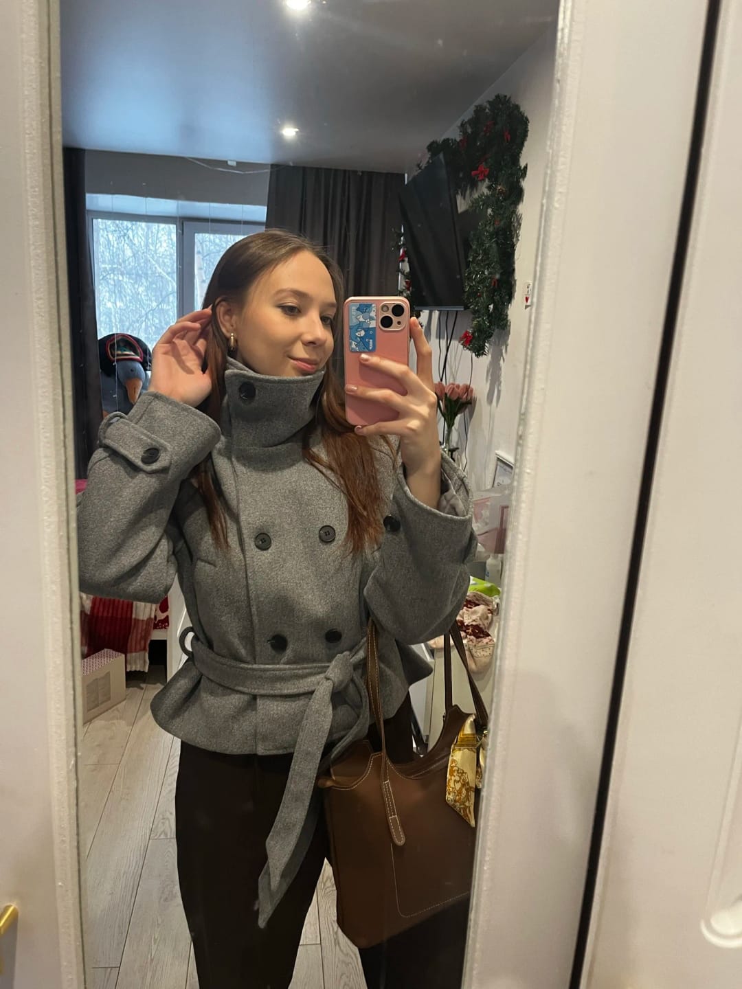 Customer photo review of Ruth Double-Breasted Turtleneck Coat