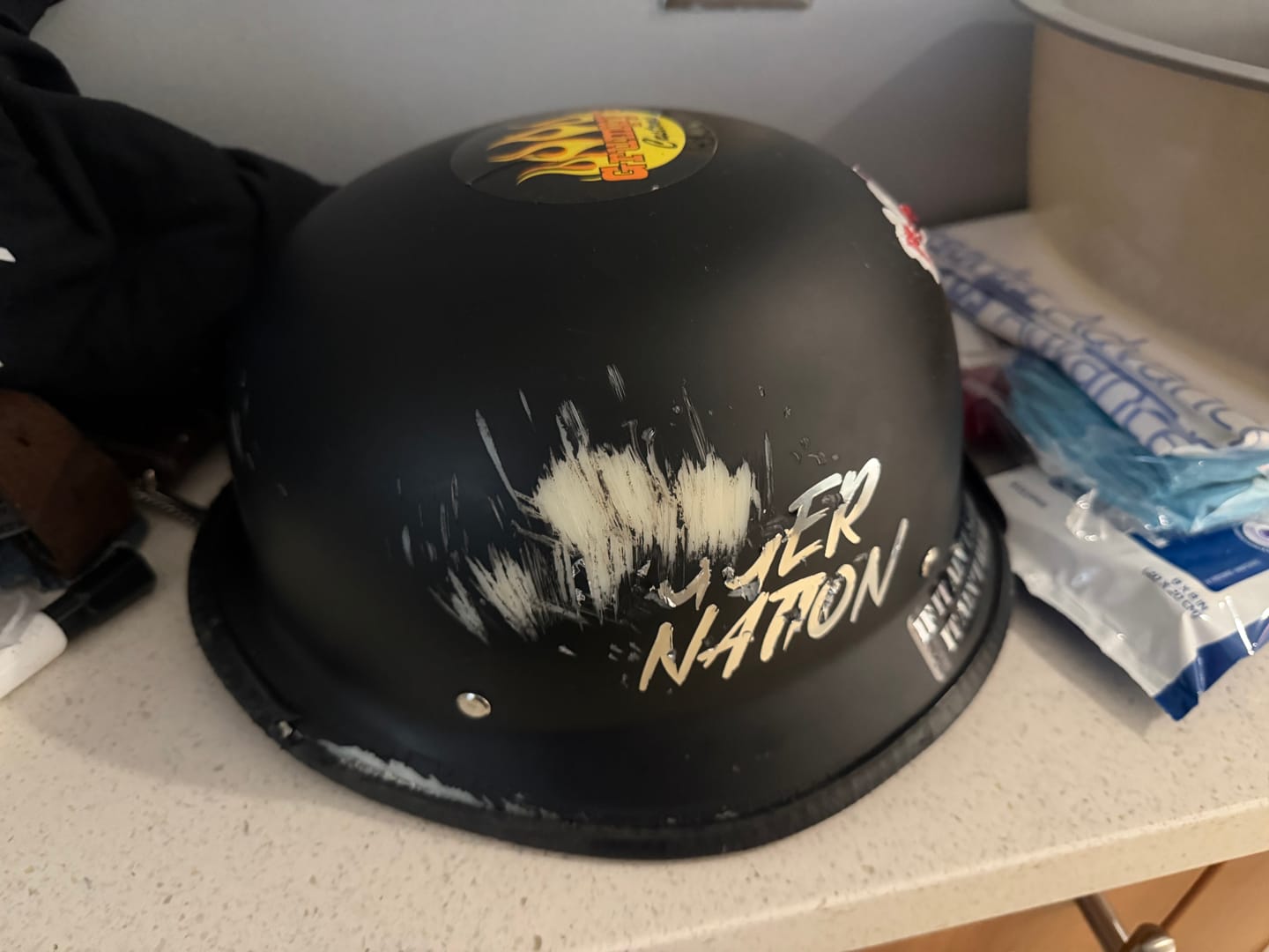 Customer photo review of Mayan Style DOT Half Helmet Lightweight German Style Helmet - Matte Black