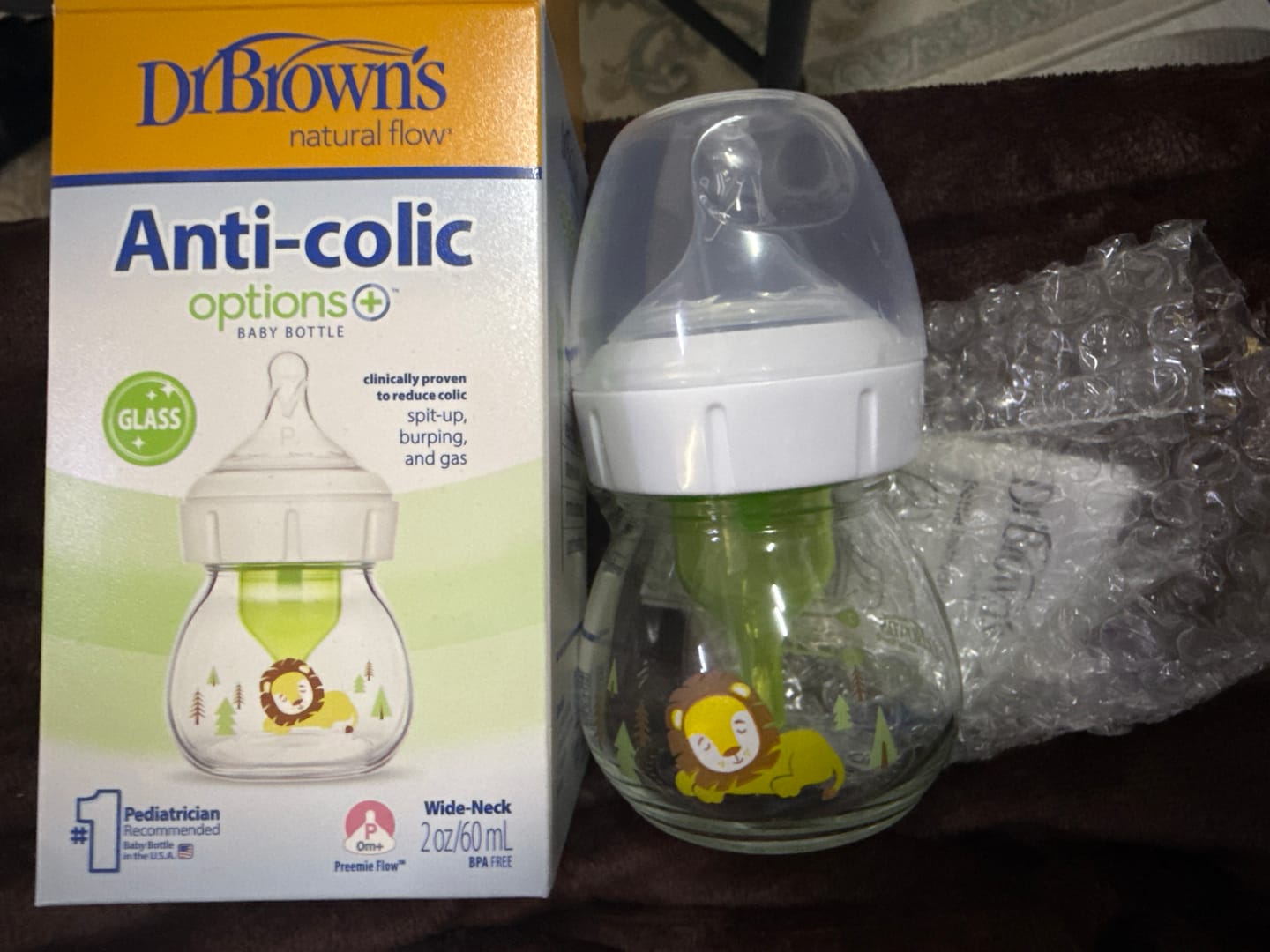 Customer photo review of Dr. Brown's Glass W-N Options+ Bottle with Lion Deco and Preemie Nipple - 60ml