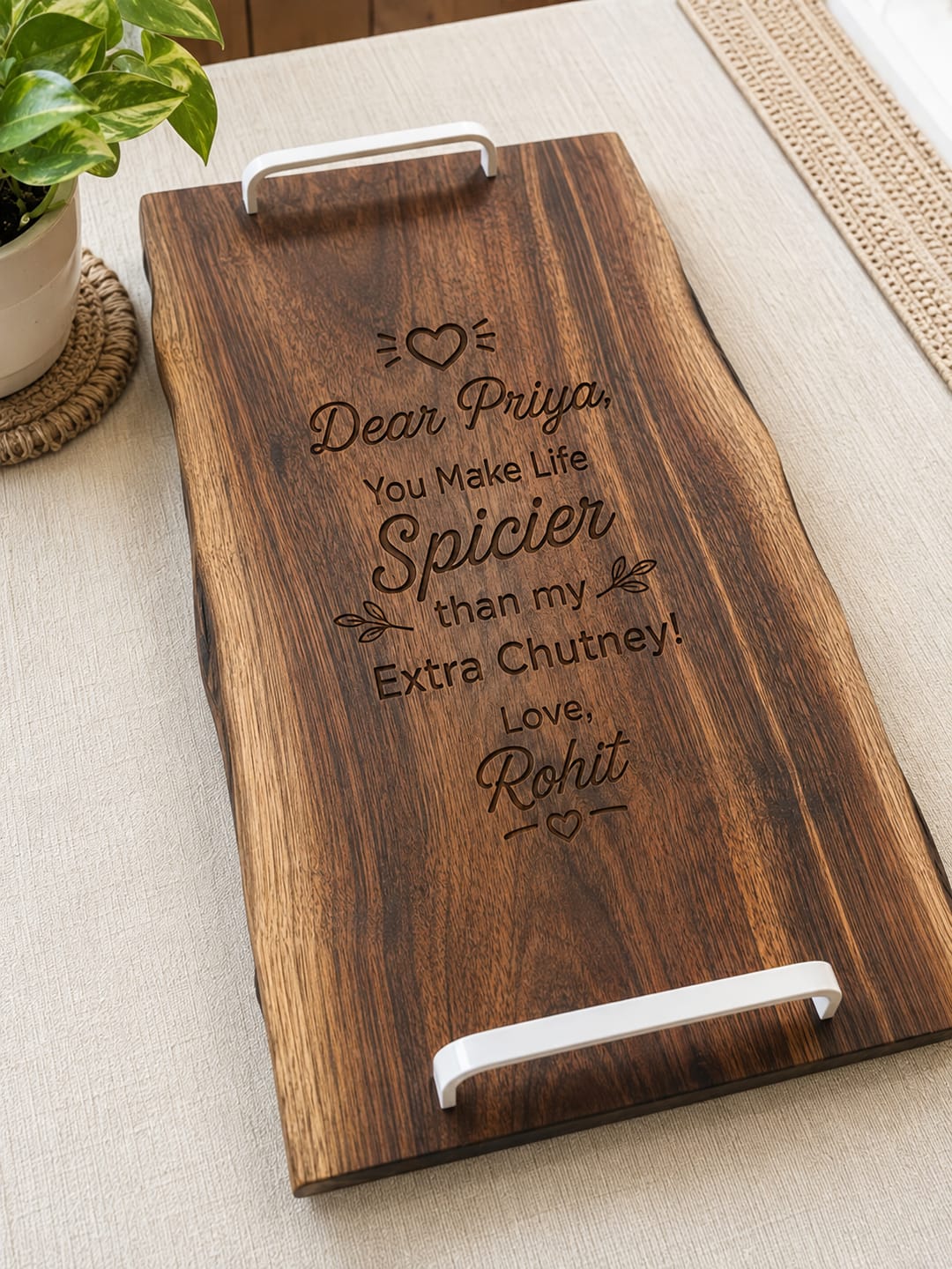 Customer photo review of Premium Live Edge Solid Wood Serving Tray with Handles