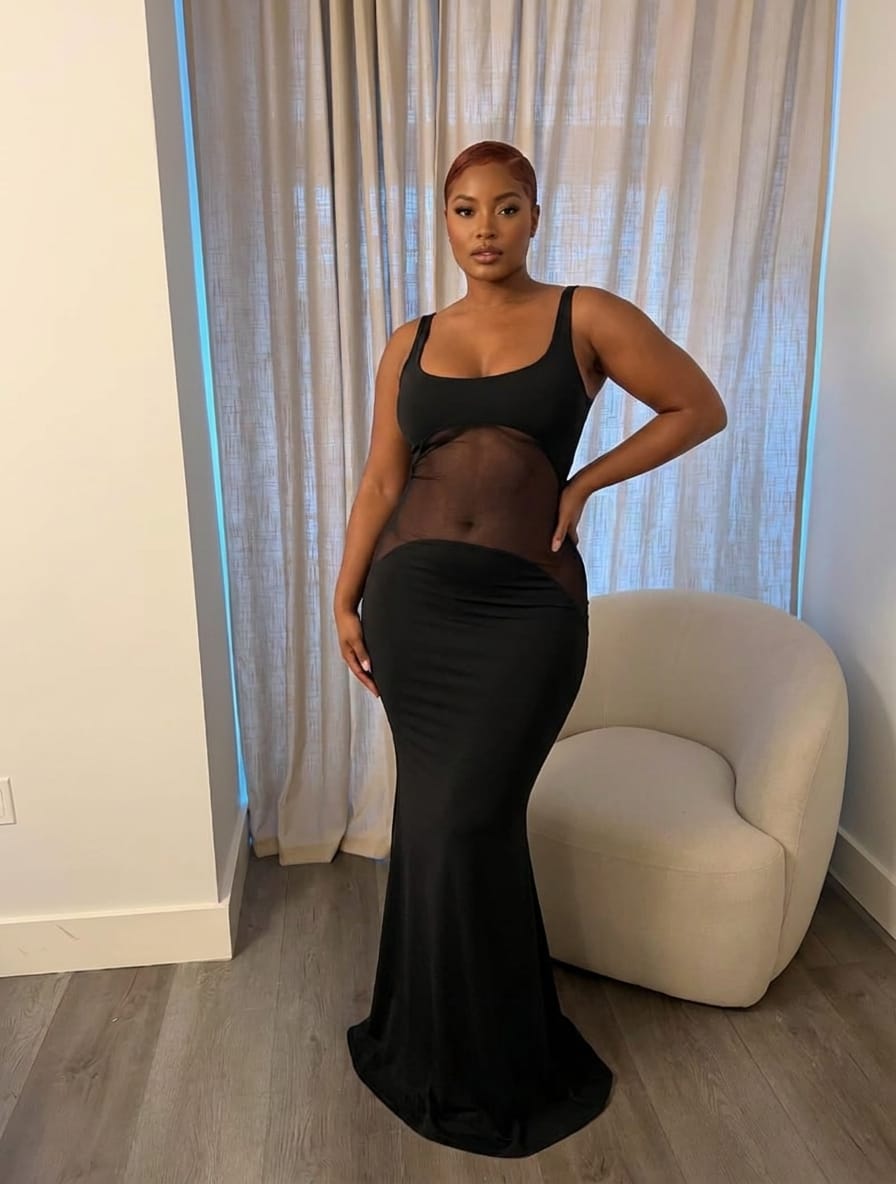 Customer photo review of Mesh Waist Cutout Maxi