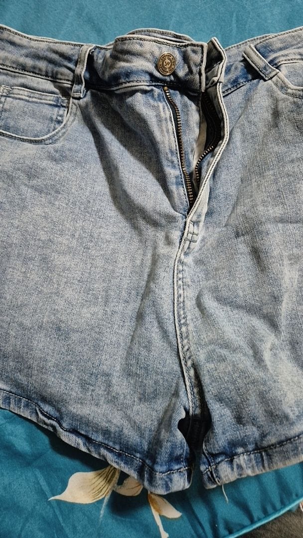 Customer photo review of Mid-Waisted Stretch Denim Shorts