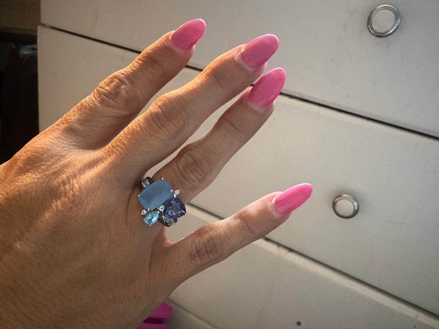 Customer photo review of Aqua Blue Chalcedony Crystal Ring