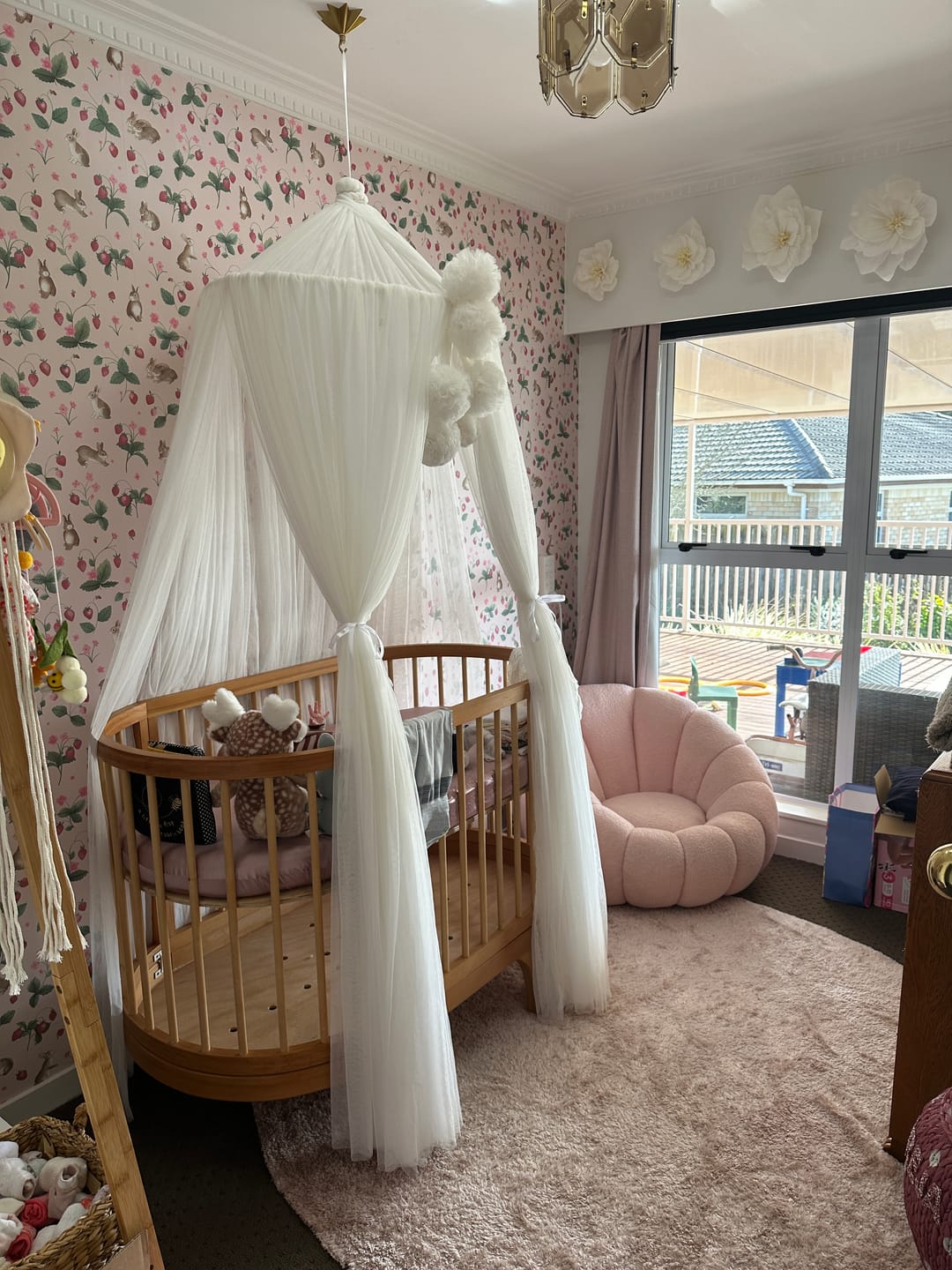 Customer photo review of Bunnies & Berries Wallpaper - Pink