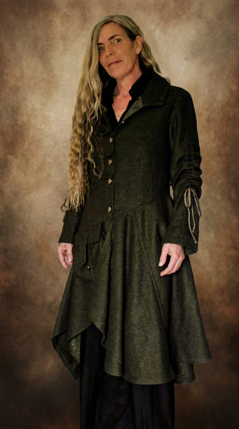 Customer photo review of Dark Green Wool Coat - Asymmetrical Hem Fit and Flare c3621