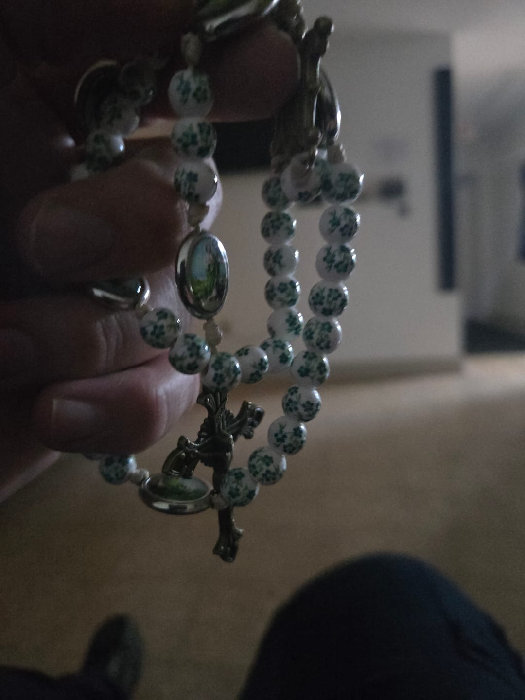 Customer photo review of FREE Today: Christianartworkshop Graceful Green Floral Beads Marian Rosary with St. Jude Charm
