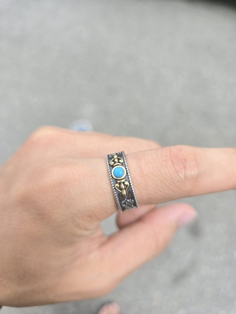 Customer photo review of FuAttract Protection Wisdom & Spiritual Harmony Turquoise Bead Vajra Pestle Om Mani Mantra Ring