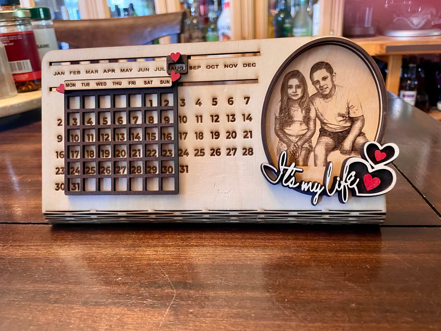 Customer photo review of 2 Perpetual Wooden Calendar Desk SVG Laser Cut