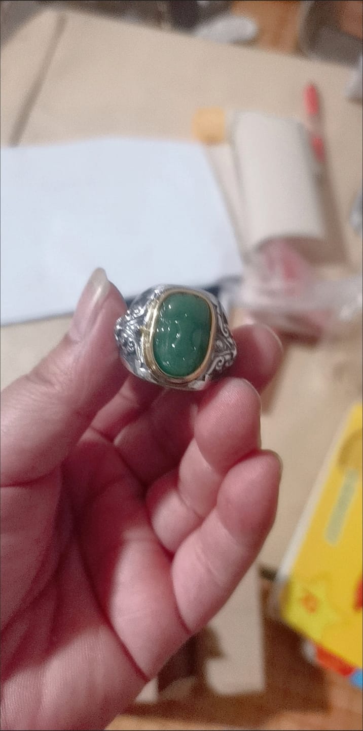 Customer photo review of FuAttract Prosperity Protection & Fortune Natural Cyan Jade Pixiu Inlaid Ring