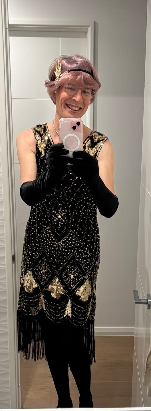 Customer photo review of Black & Gold Beaded Lola Gatsby Dress