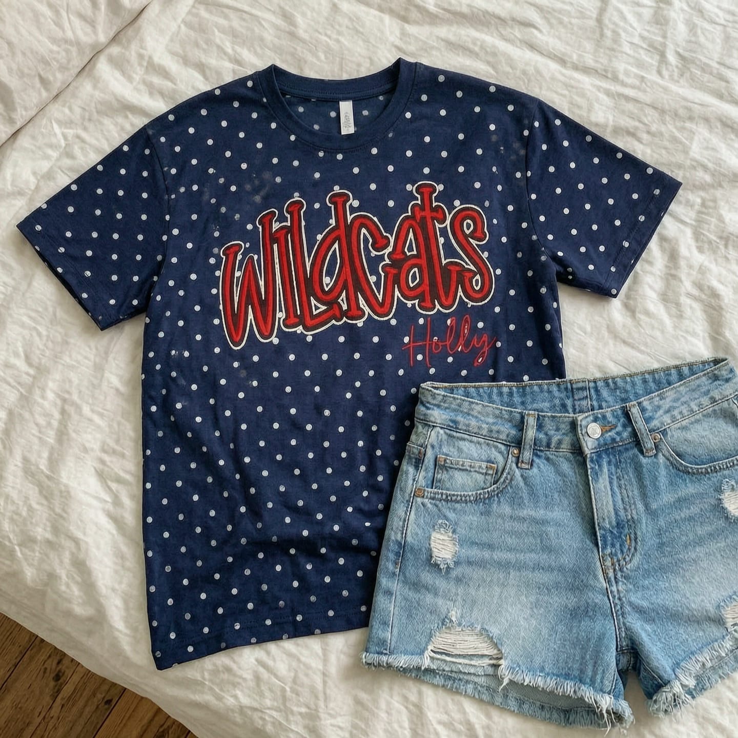 Customer photo review of Custom College Team 3D Embroidered Polka Dot T-shirt | Game Day Wear