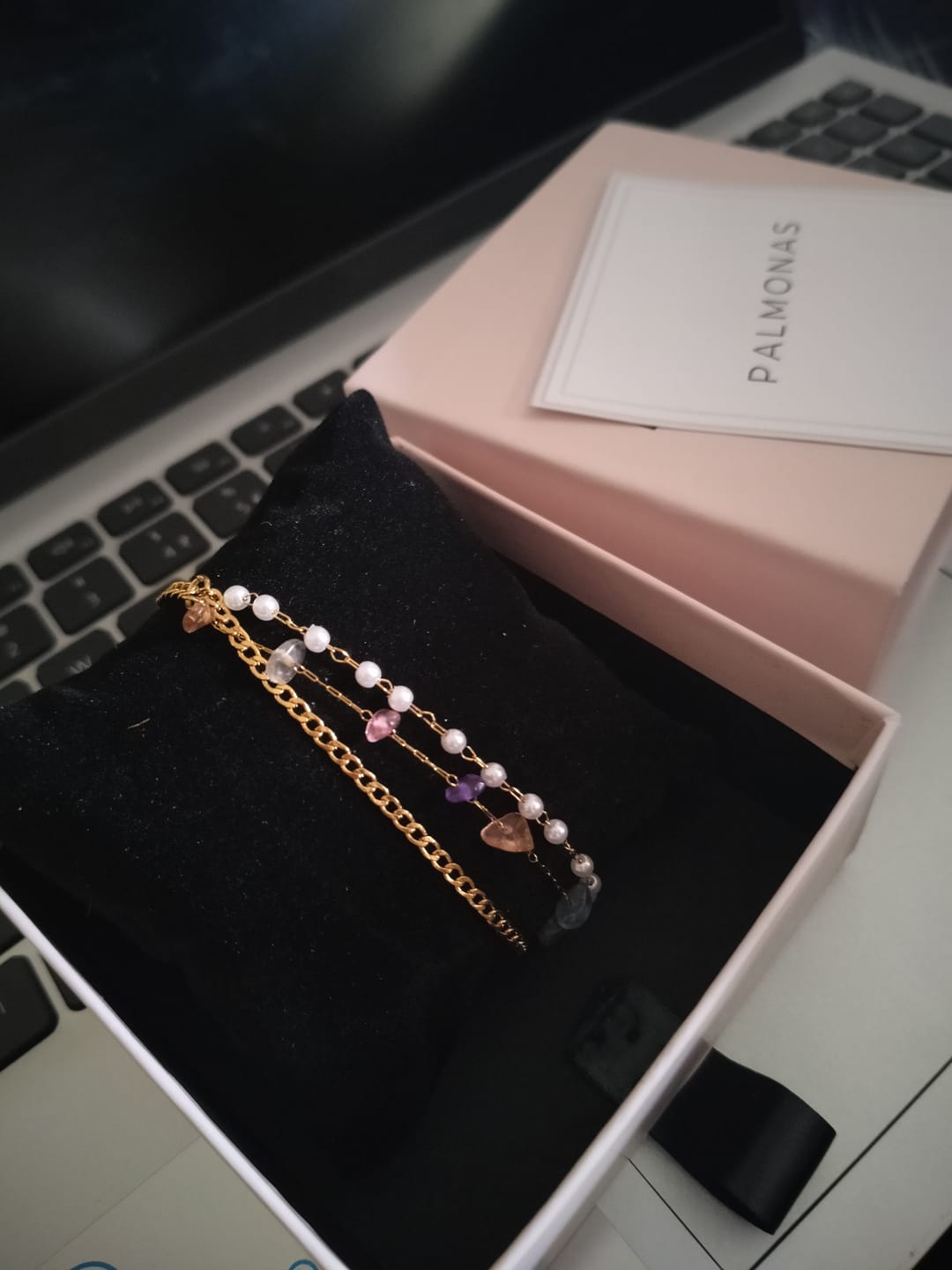 Customer photo review of Minimalist Pearl Three Layered Bracelet