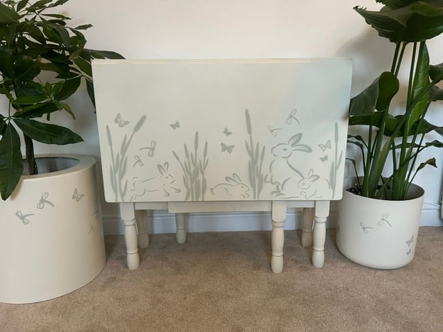 Customer photo review of Bunny Rabbit Meadow Border Wall Stencil