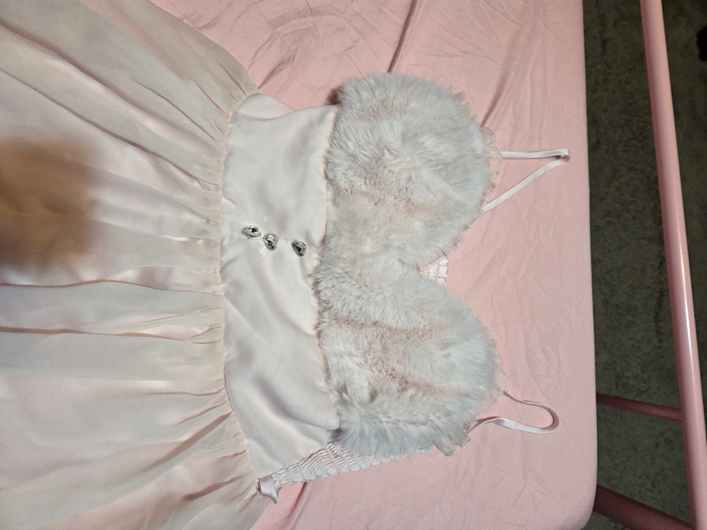 Customer photo review of Rosé Princess Fur Chiffon Babydoll Dress