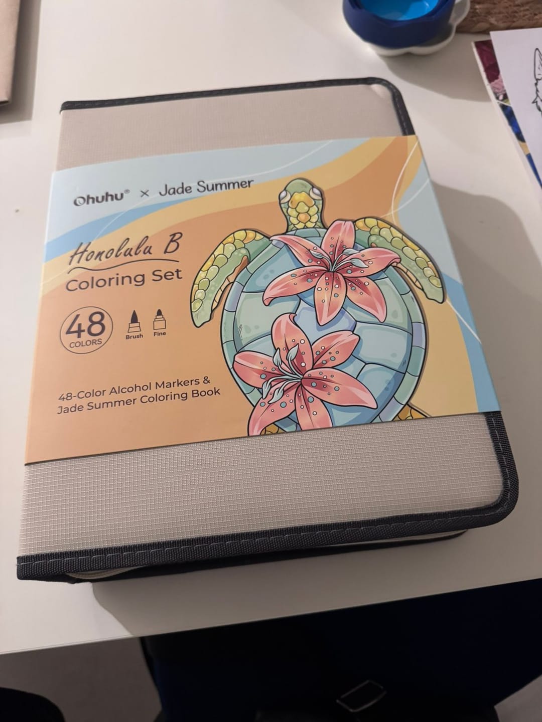 Customer photo review of Ohuhu x Jade Summer Alcohol Markers & Coloring Book Set, 47 Colors + 1 Colorless Blender, Honolulu B, Brush & Fine Dual Tips