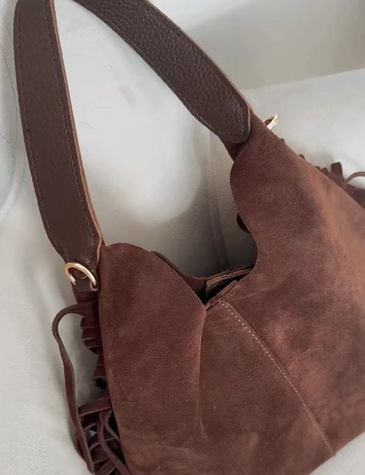 Customer photo review of Terra Püsküllü Yavrulu Süet Çanta – Acı Kahve