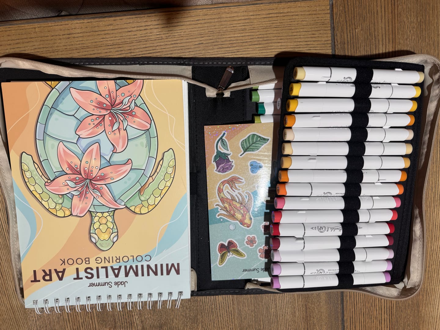 Customer photo review of Ohuhu x Jade Summer Alcohol Markers & Coloring Book Set, 47 Colors + 1 Colorless Blender, Honolulu B, Brush & Fine Dual Tips