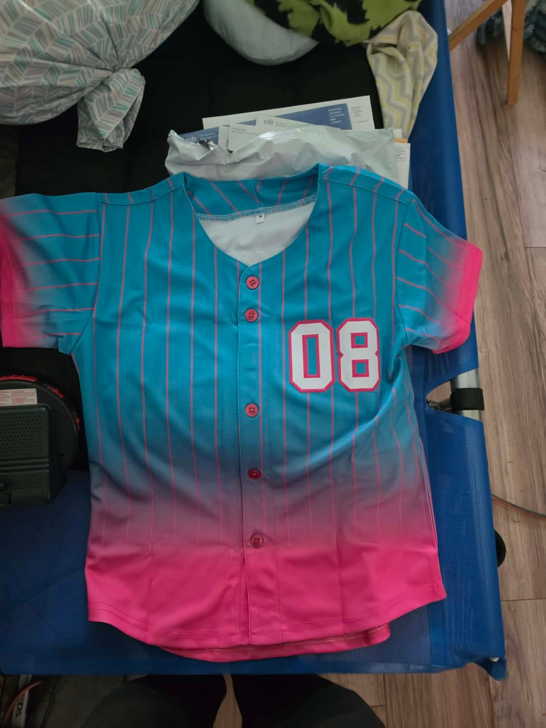 Customer photo review of Custom Aqua Pink-White Gradient Stripe Fashion Authentic Baseball Jersey