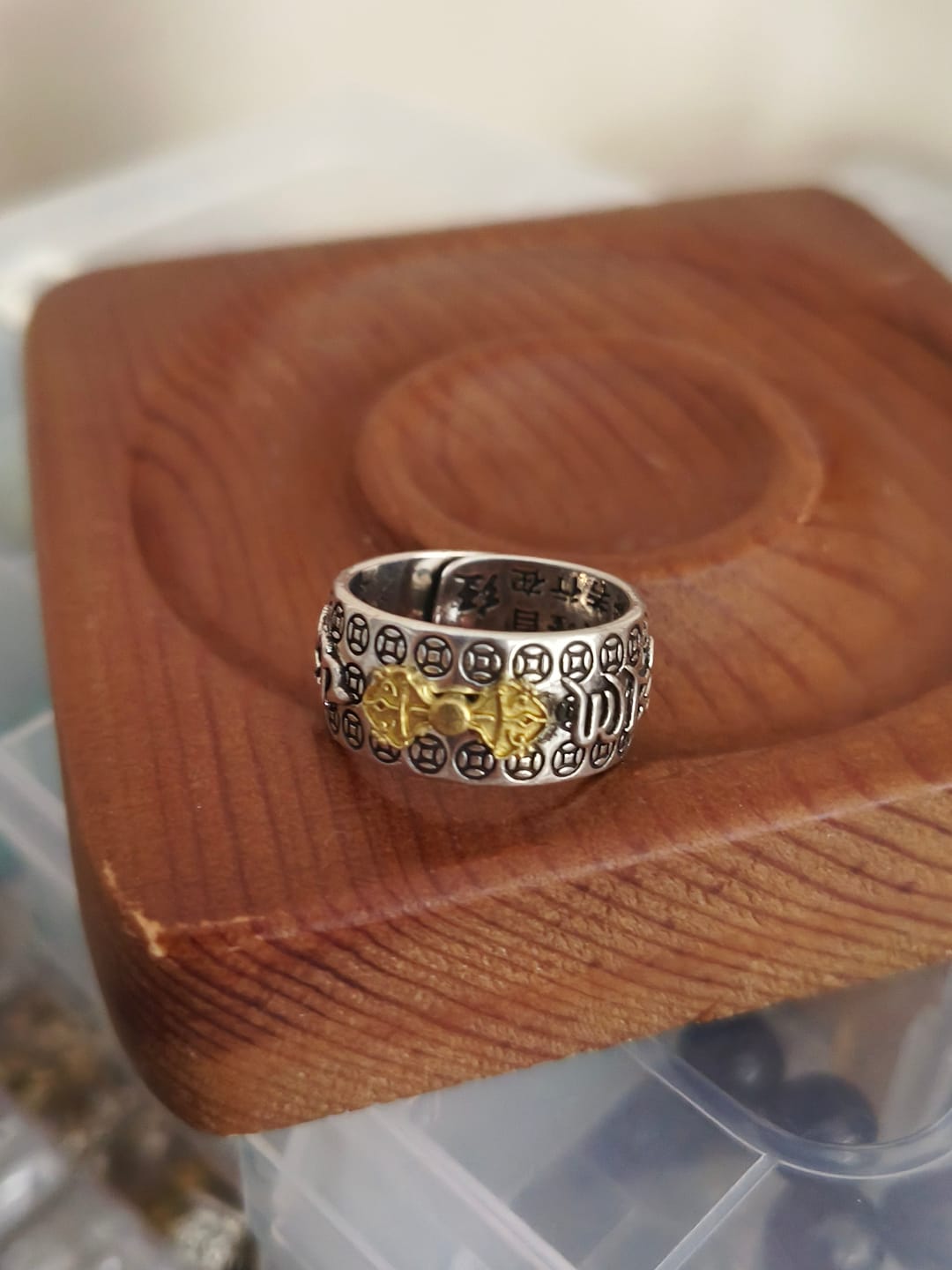 Customer photo review of FuAttract Blessing Peace & Guardian Energy Copper Inlay Vajra Pestle Om Mani Padme Hum Ring