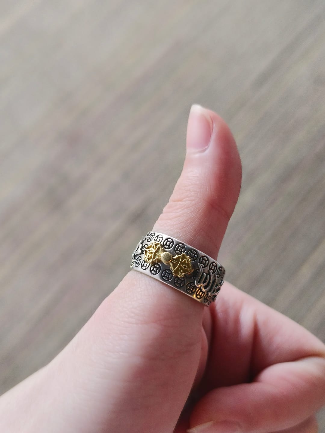 Customer photo review of FuAttract Blessing Peace & Guardian Energy Copper Inlay Vajra Pestle Om Mani Padme Hum Ring