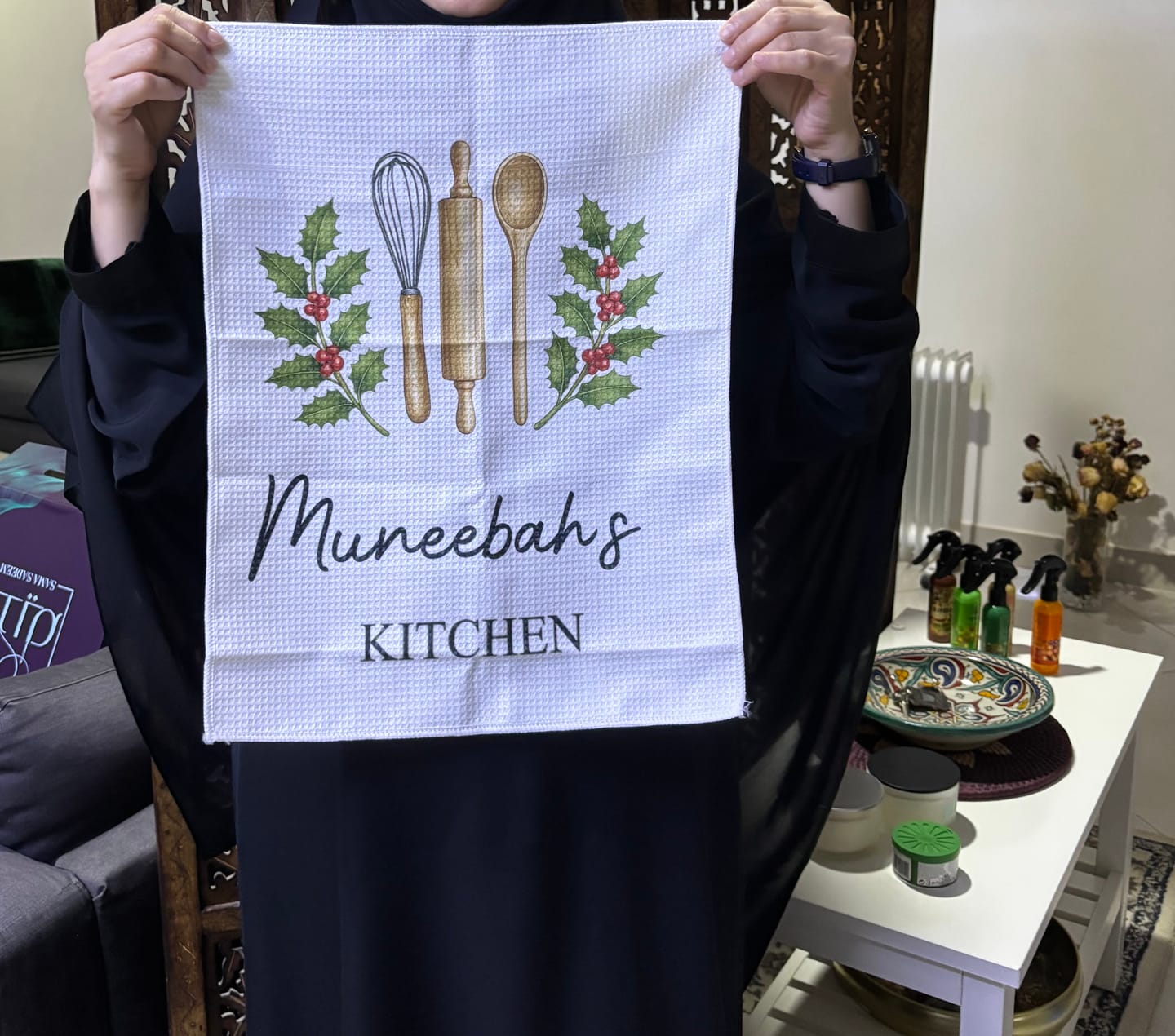 Customer photo review of Custom Birth Month Flower With Name Gift For Her, Grandma, Mom - Personalized Kitchen Towel