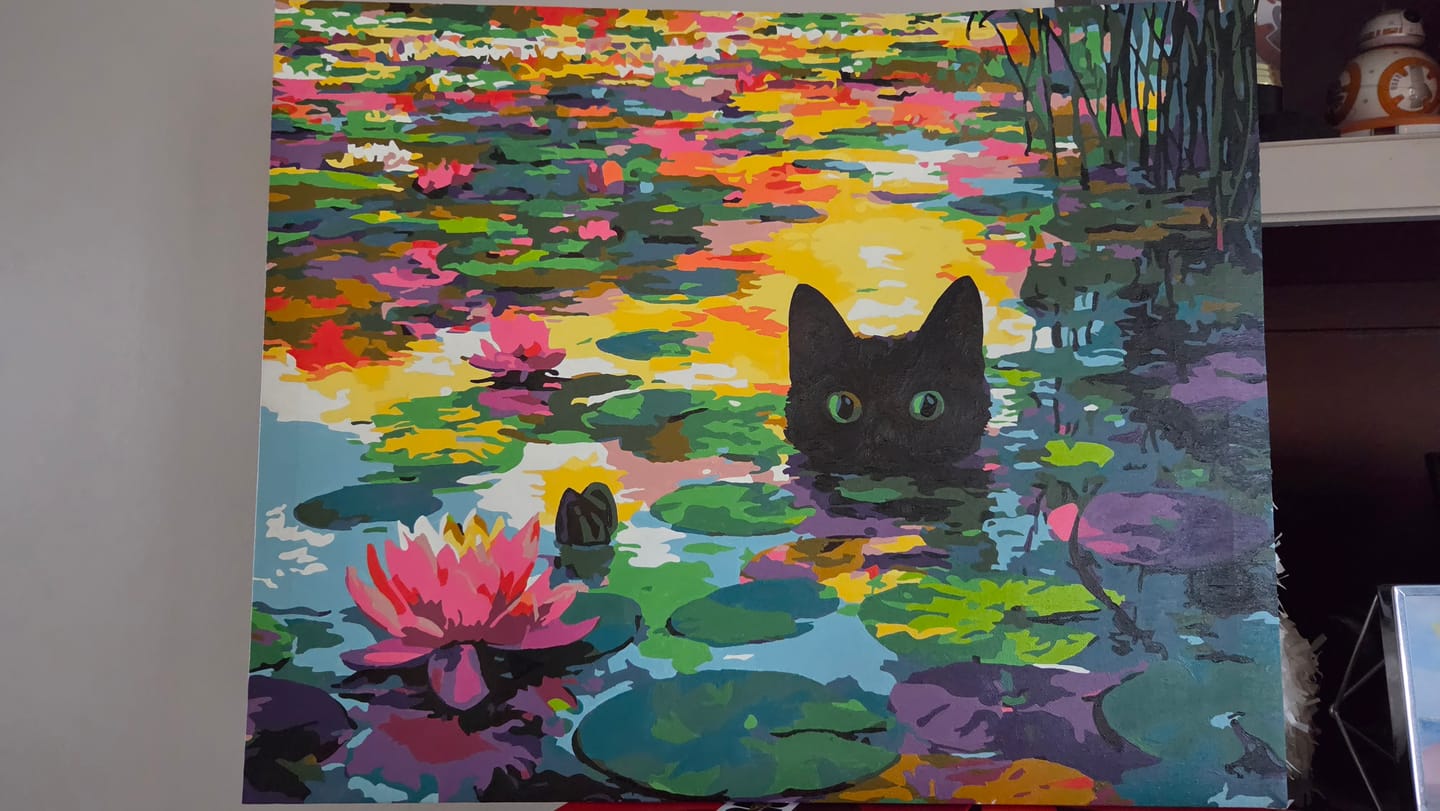 Customer photo review of A Water lilies cat | Paint by Number