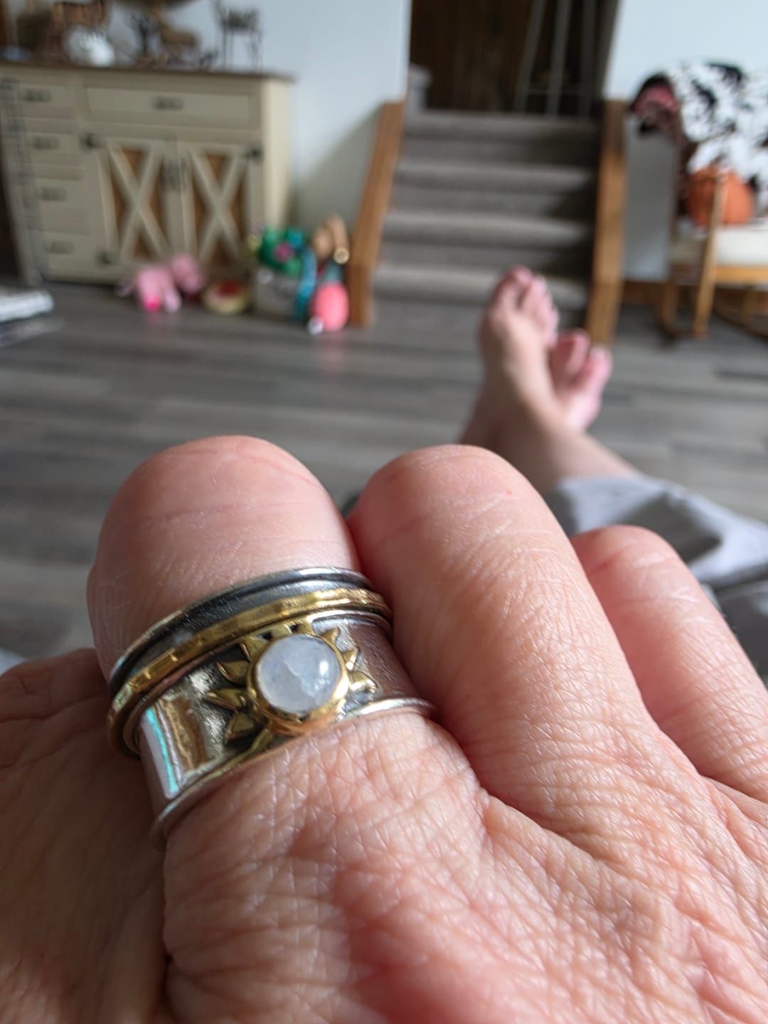 Customer photo review of Sun Moonstone Fidget Ring Sterling Silver