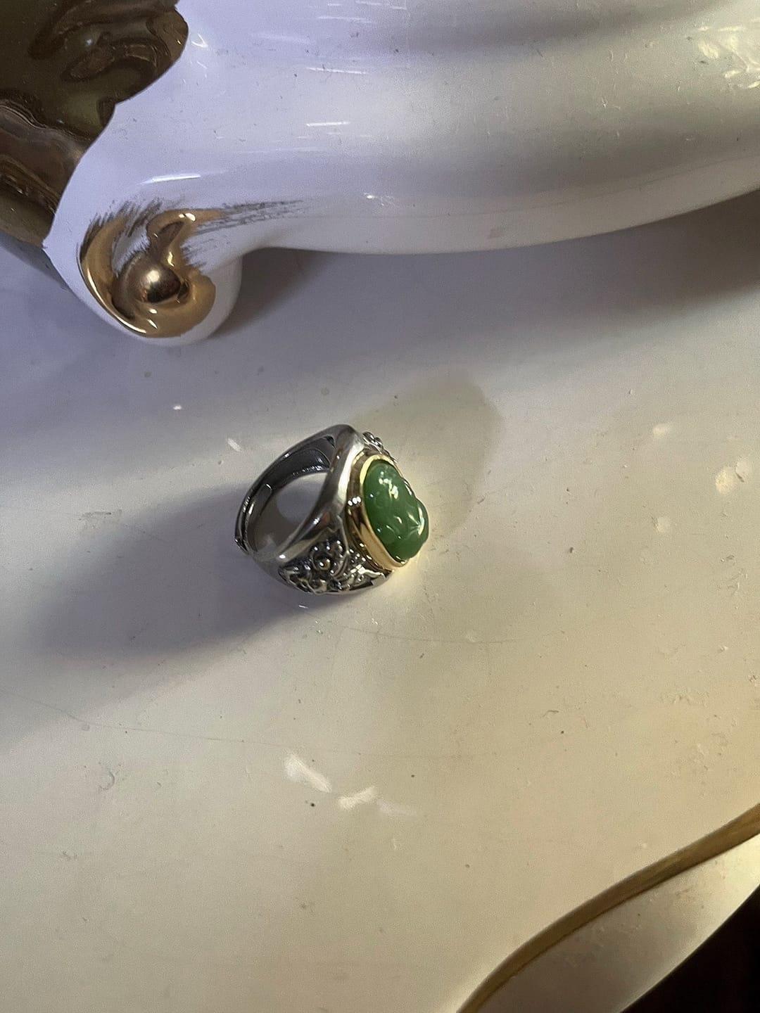 Customer photo review of FuAttract Prosperity Protection & Fortune Natural Cyan Jade Pixiu Inlaid Ring