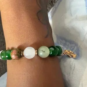 Customer photo review of FuAttract Growth Harmony & Positive Energy Green Aventurine Moonstone Unakite Chrysocolla Forest Style Bracelet