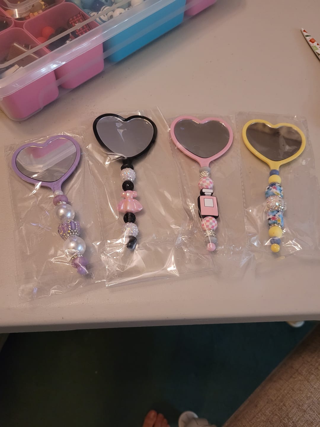 Customer photo review of Multicolor Heart Shape Diy Beadable Make Up Mirrors with Keychain Bar