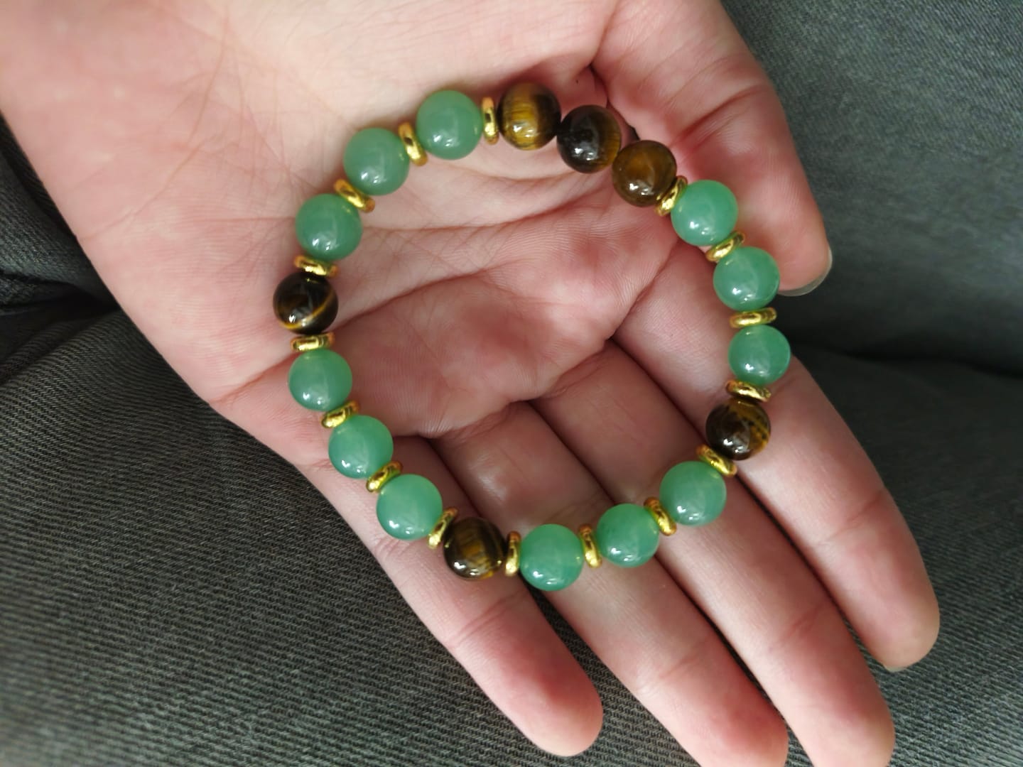 Customer photo review of FuAttract Wealth Confidence & Prosperity Tiger Eye Green Aventurine Fortune Bracelet