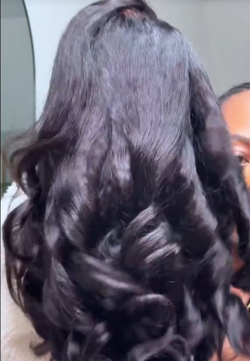 Customer photo review of Wavymy C-Part Wavy Wig Wear & Go 9x6 Glueless Lace Wig Virgin Braid Hair Kinky Straight Texture Loose Wave Wig 300% Density