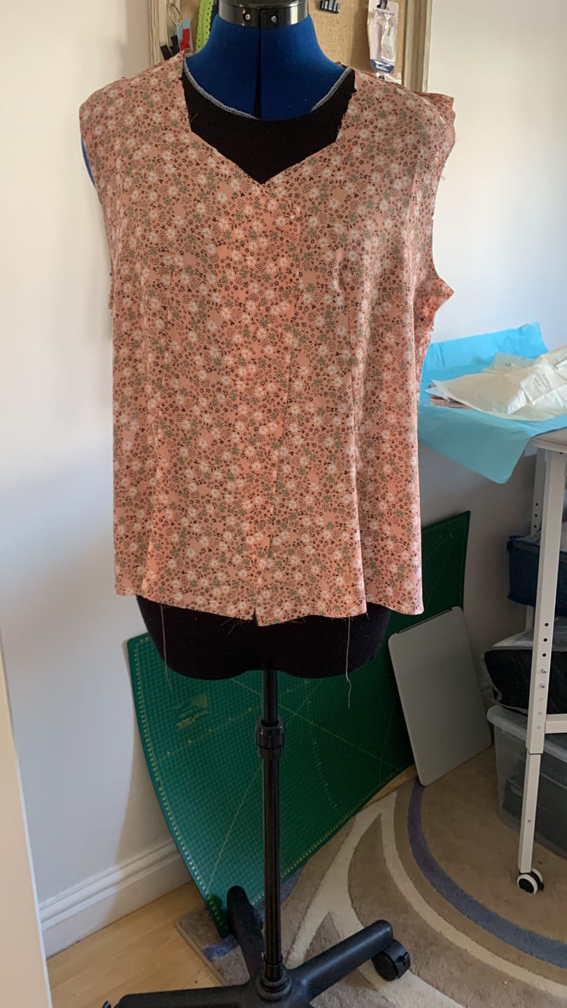 Customer photo review of Khaki and White on Peach Crepe Fabric