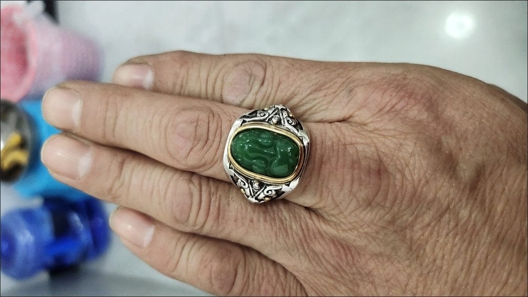 Customer photo review of FuAttract Prosperity Protection & Fortune Natural Cyan Jade Pixiu Inlaid Ring