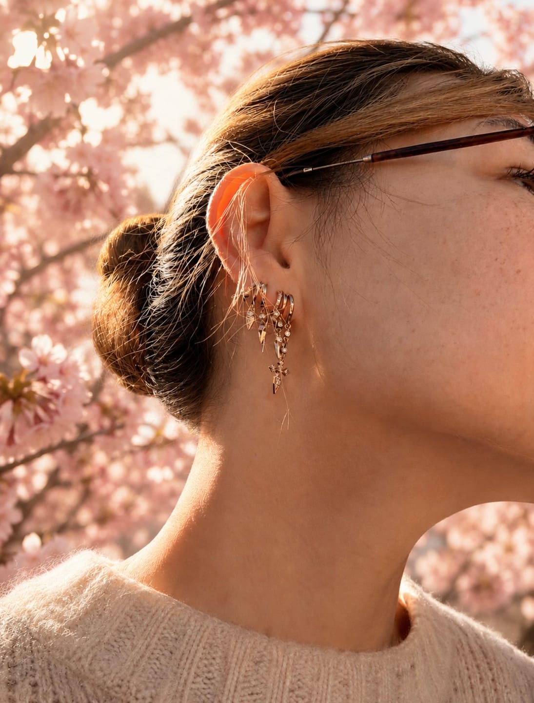 Customer photo review of Sienna Stacked Illusion Earrings