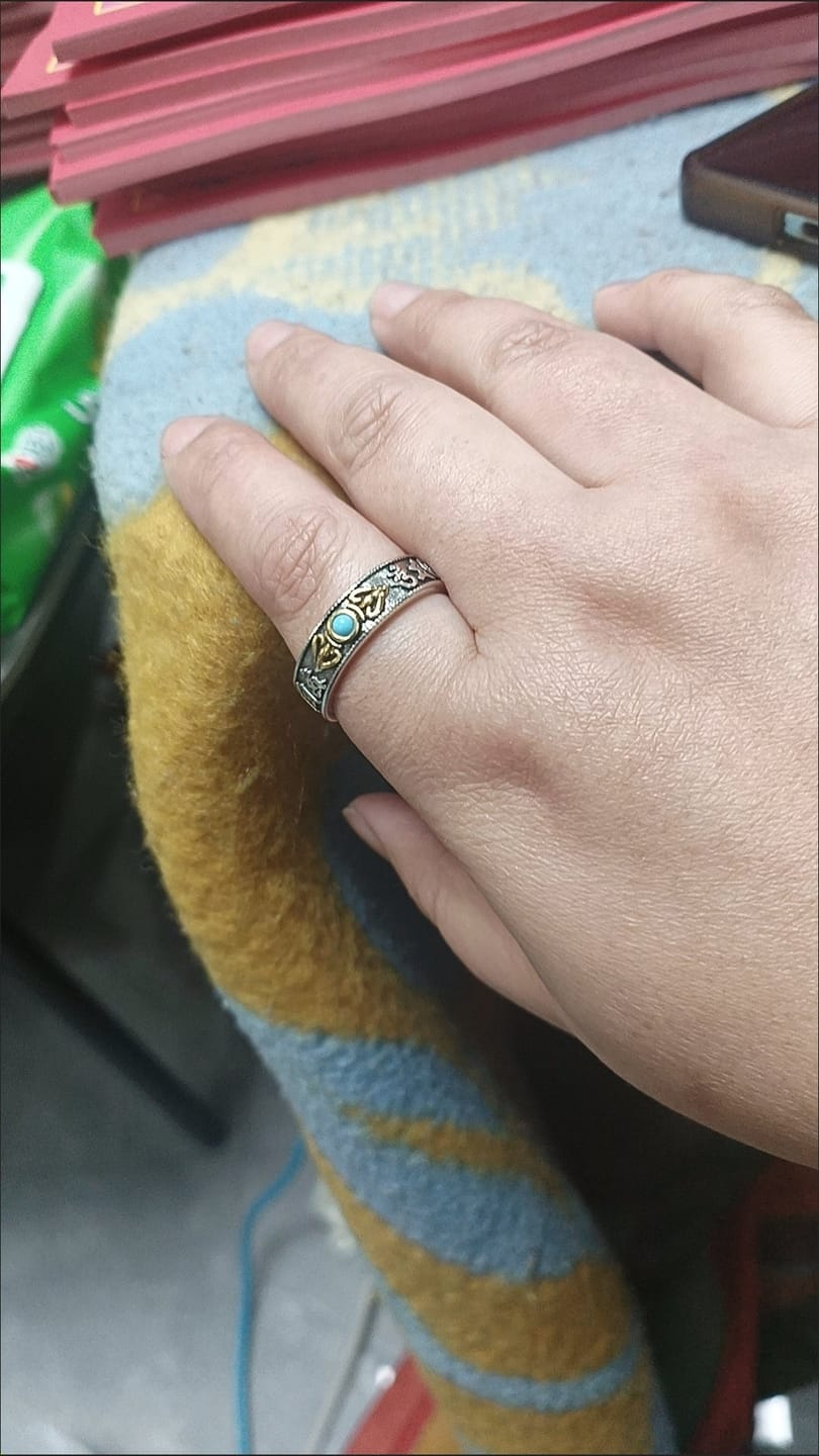 Customer photo review of FuAttract Protection Wisdom & Spiritual Harmony Turquoise Bead Vajra Pestle Om Mani Mantra Ring